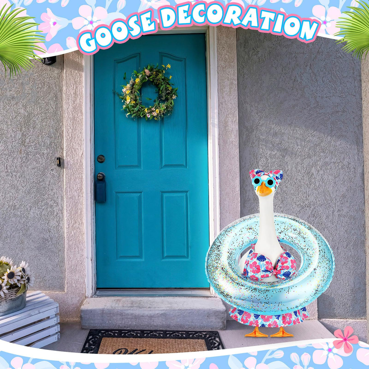 Sunnymove blue monstera leaf costume brings tropical flair to patios.