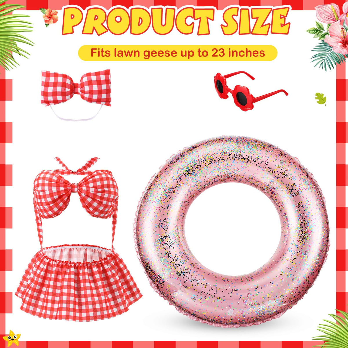 Sunnymove red plaid bow headdress on a goose display for a playful patio look