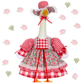 Sunnymove goose outfit with red rose dress brightens garden decor