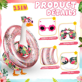 Sunnymove pink sequined swim ring creates colorful beach vibes for outdoor decor.