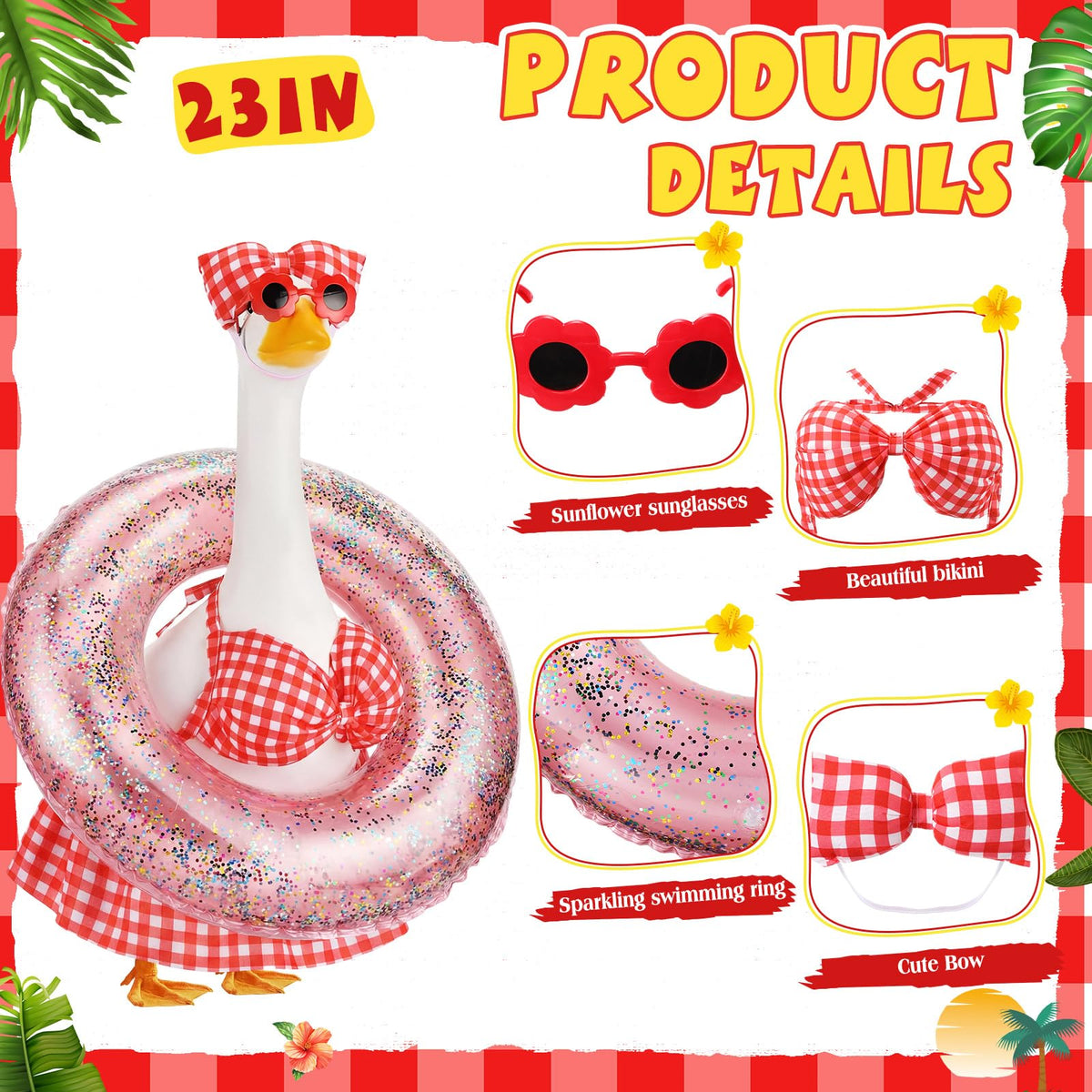 Sunnymove red sunglasses on a goose for sunny day garden vibes