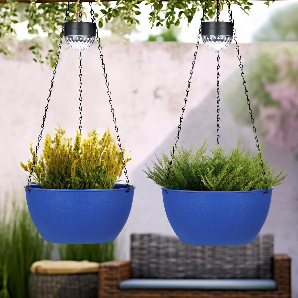 SUNNYPARK blue round planter suits flowers, herbs, and trailing plants