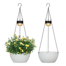 SUNNYPARK solar LED light hanging planter adds twilight illumination on a porch