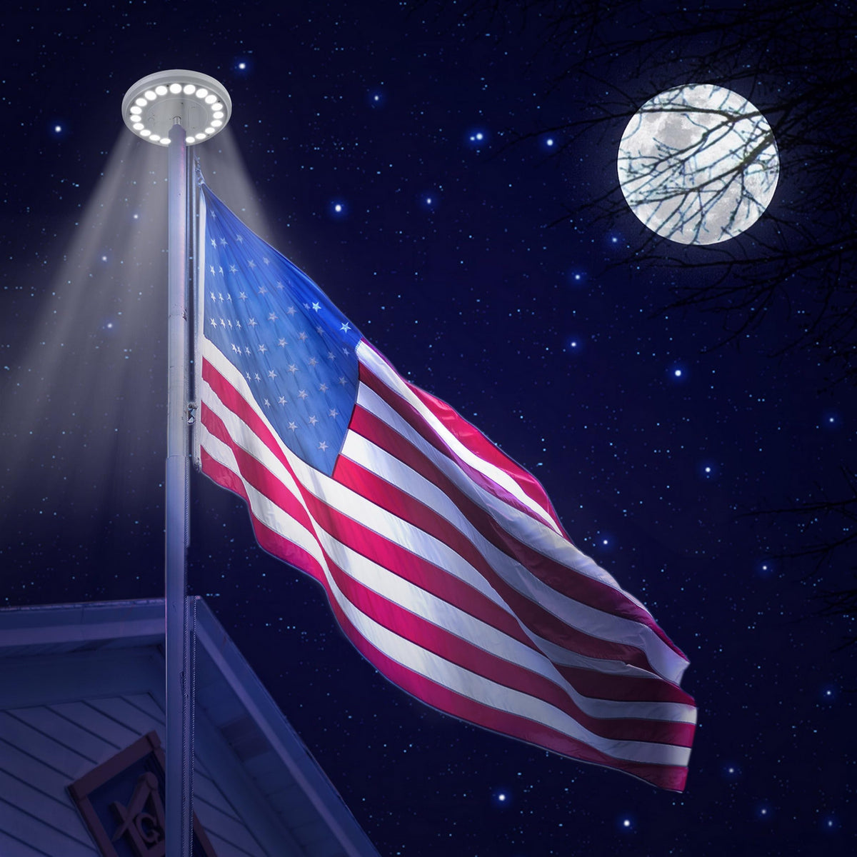 Sunnytech solar flag light fits standard flagpoles for reliable night display.