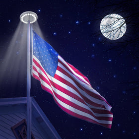 Sunnytech solar flag light fits standard flagpoles for reliable night display.
