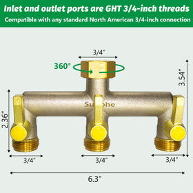 SUNOHE brass nickel-plated outdoor-faucet-splitter supports high-flow connections.