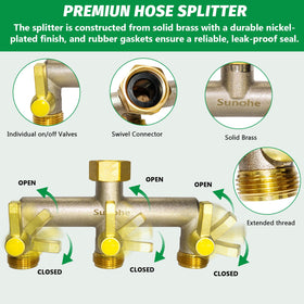 SUNOHE extended metal-handle hose splitter enables easy independent valve control.