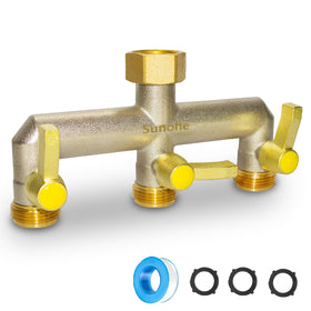 SUNOHE garden hose splitter 3-way brass for simultaneous outdoor watering tasks.