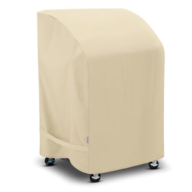 SunPatio 32-inch grill cover front view protecting a two-burner grill from sun and rain.