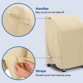 SunPatio grill cover with side straps stabilized for windy days.