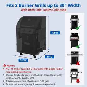SunPatio 32-inch grill cover side straps secure a snug fit on windy days.