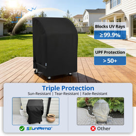 SunPatio 32-inch grill cover top handles ease on/off and storage.