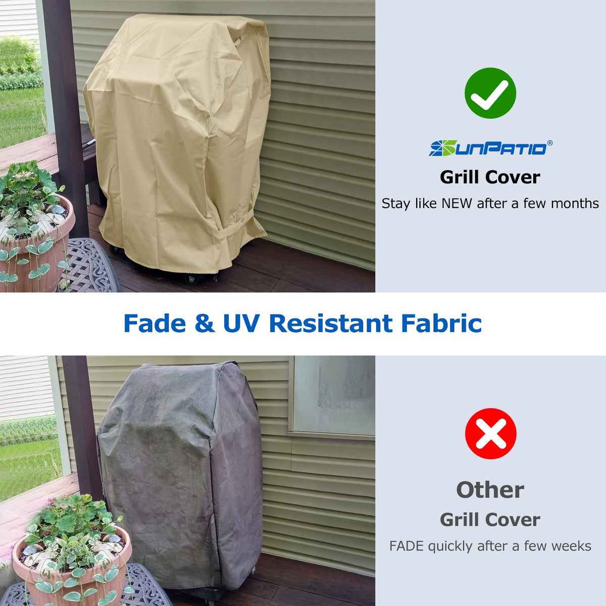 SunPatio 32-inch grill cover showing waterproof fabric and construction.