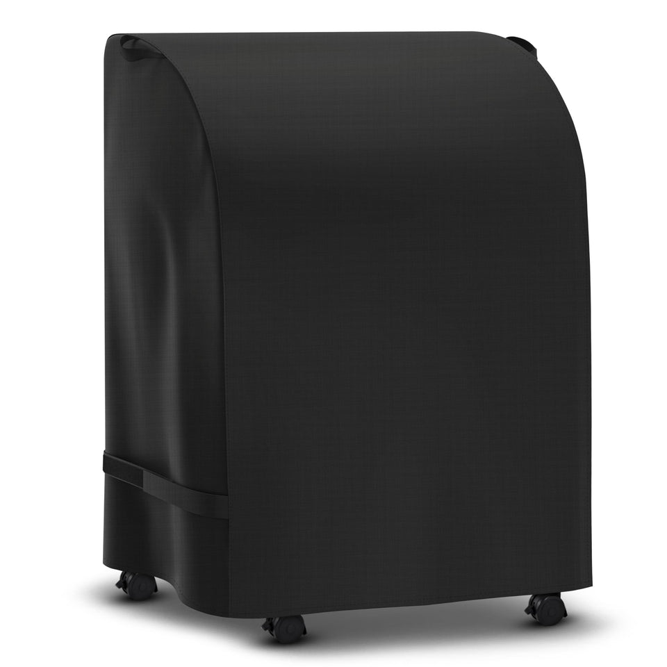 SunPatio 32-inch grill cover front view showing a snug weatherproof fit for a two-burner grill