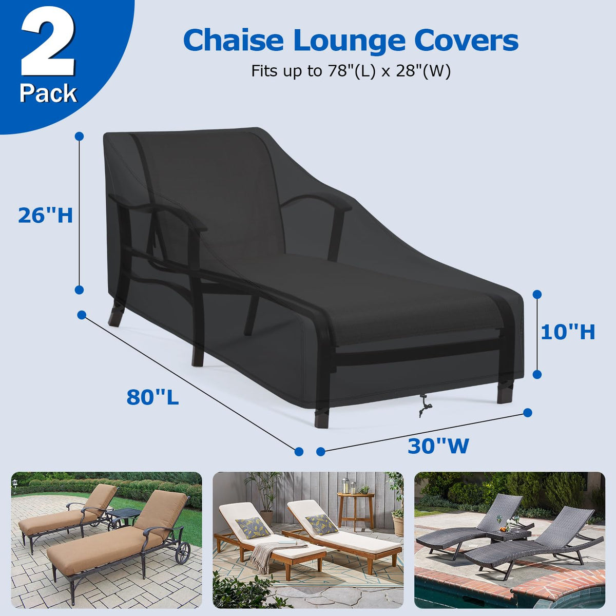 SunPatio chaise lounge cover windproof-straps keeps the cover secure during windy days.