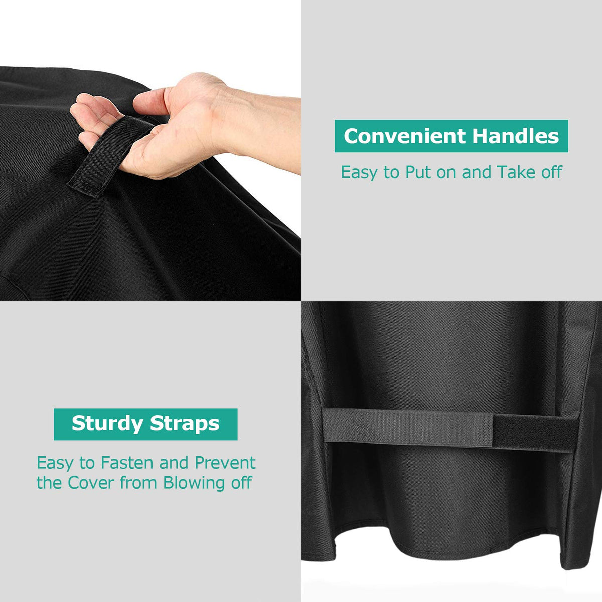 SunPatio griddle cover bottom straps keep the cover secure on windy days.
