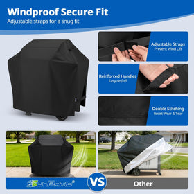 SunPatio grill cover 50inch adjustable straps secure on windy days