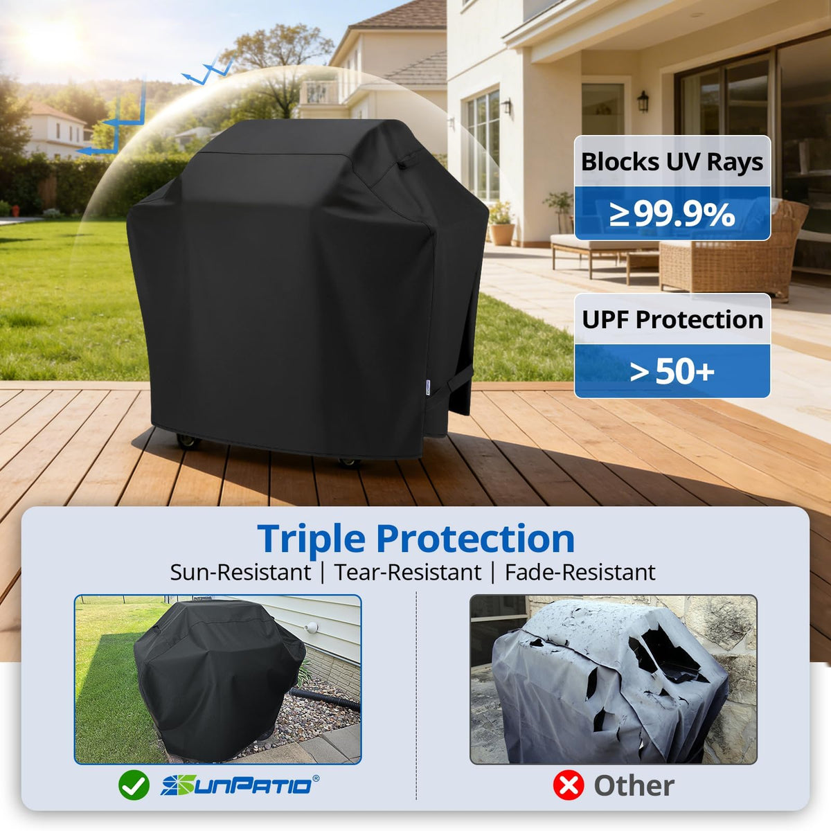 SunPatio grill cover 50inch waterproof lining keeps contents dry