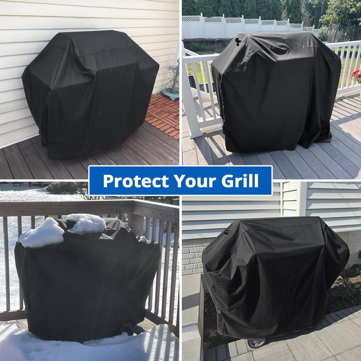 Measuring guide for SunPatio 60-inch cover ensures proper fit for 53 to 58 inch grills.