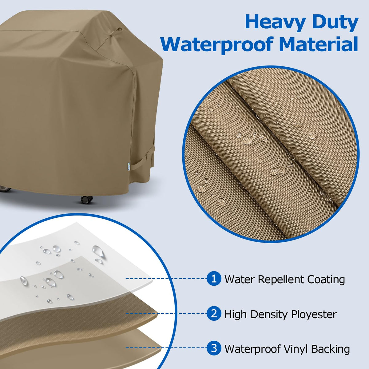 SunPatio side-view cover demonstrates tailored fit over a 55inch grill.