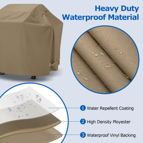 SunPatio side-view cover demonstrates tailored fit over a 55inch grill.