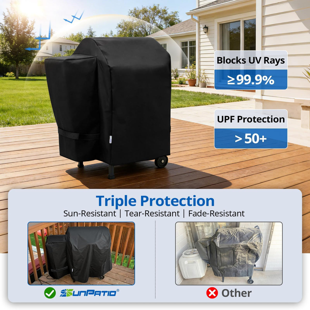SunPatio easy-clean surface lets you hose it down after grilling