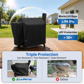SunPatio pellet grill cover easy-clean design cleans with a hose