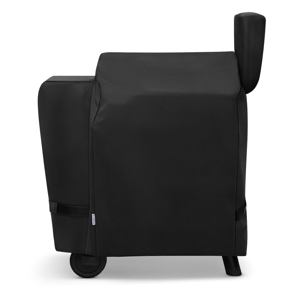 SunPatio pellet grill cover front view protecting against sun and weather