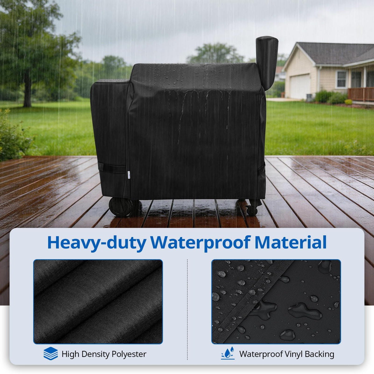 SunPatio pellet grill cover secure-fit wind straps keep the cover in place on windy days