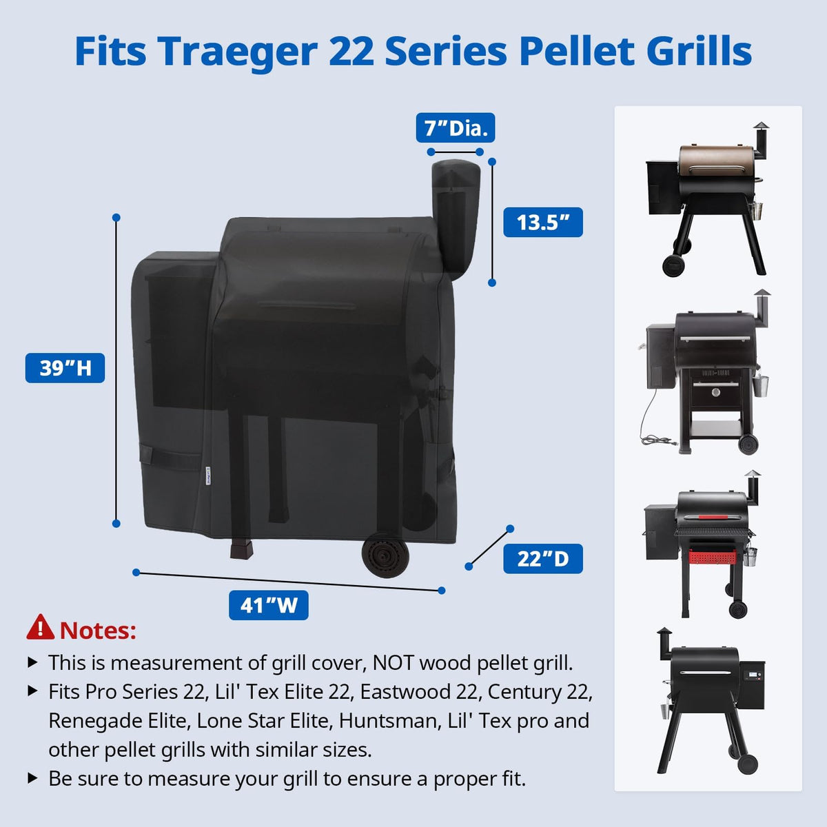 SunPatio pellet grill cover side view showcasing full-length protection
