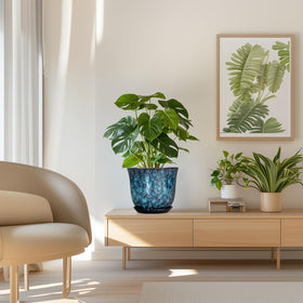 SUNPOTFOR 8-inch ceramic planter on a living room shelf, versatile decor.