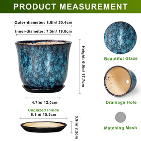 SUNPOTFOR blue glazed planter closeup highlighting handcrafted detail for stylish decor.