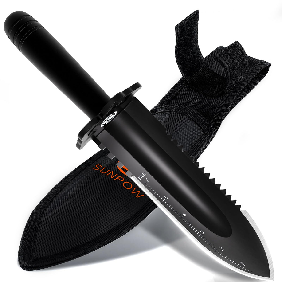 SUNPOW metal detector shovel with 12in blade for durable digging
