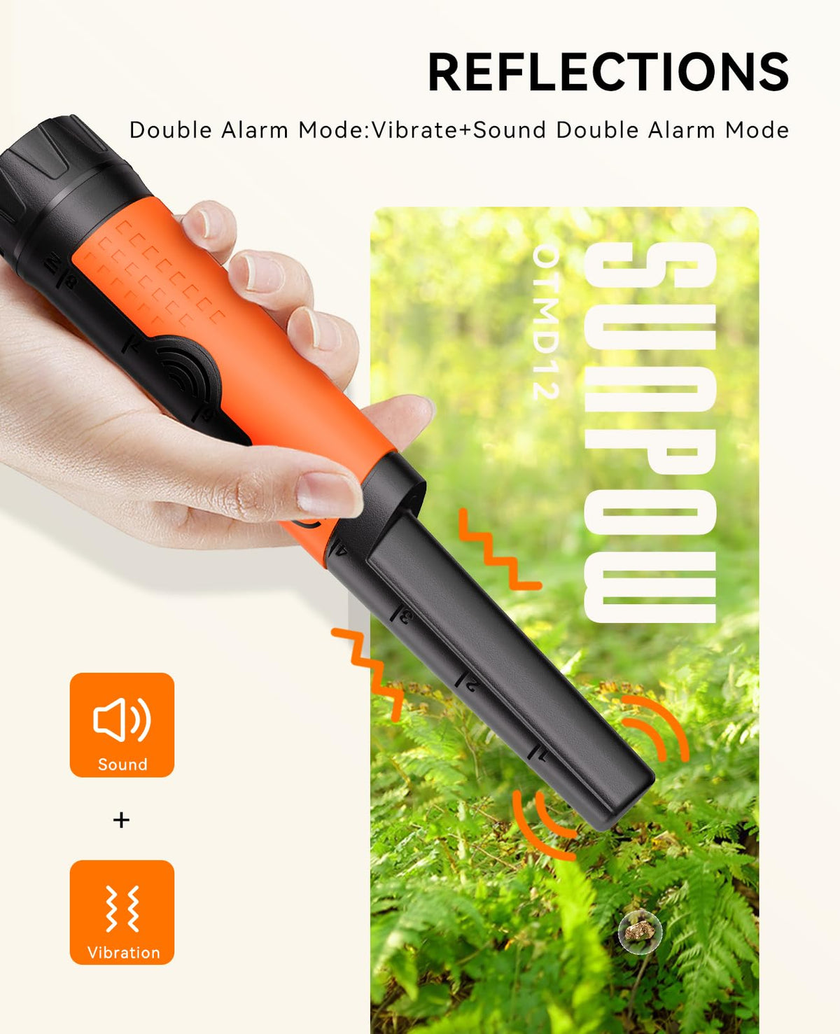 SUNPOW pinpointer in use shows quick scanning outdoors.