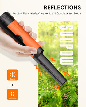 SUNPOW pinpointer in use shows quick scanning outdoors.