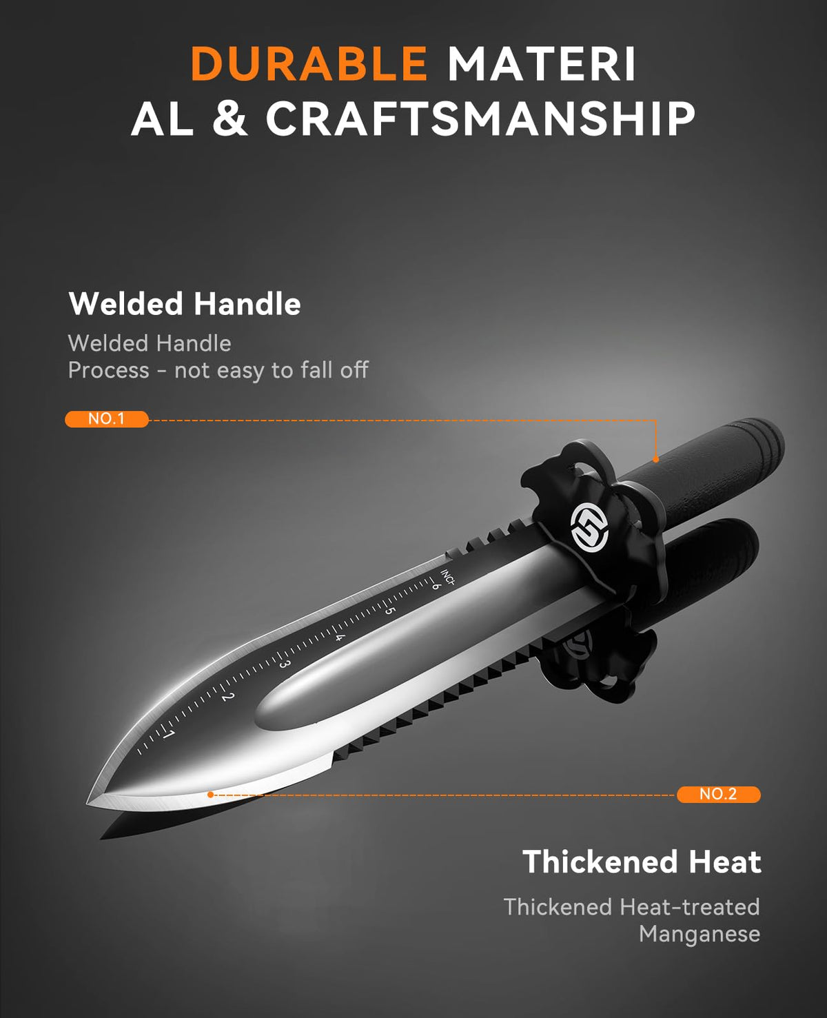 SUNPOW serrated-edge digging tool cuts through roots during treasure hunts