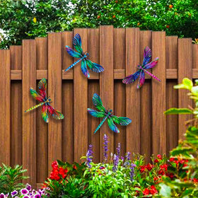 SUNREEK four-pack dragonflies ideal for fence or porch accents.