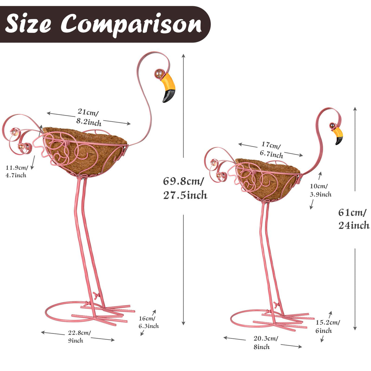 SUNREEK flamingo planter basket detail shows natural coconut fiber
