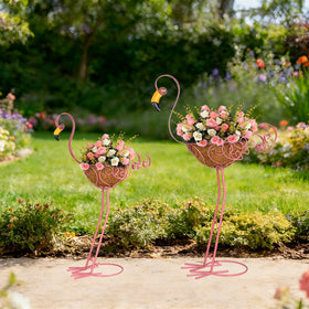 SUNREEK pink flamingo planter small pink on patio stands gracefully