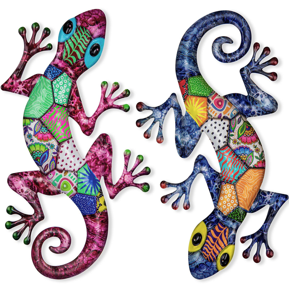 SUNREEK gecko wall art pair decor on a fence adds playful charm for outdoor garden spaces