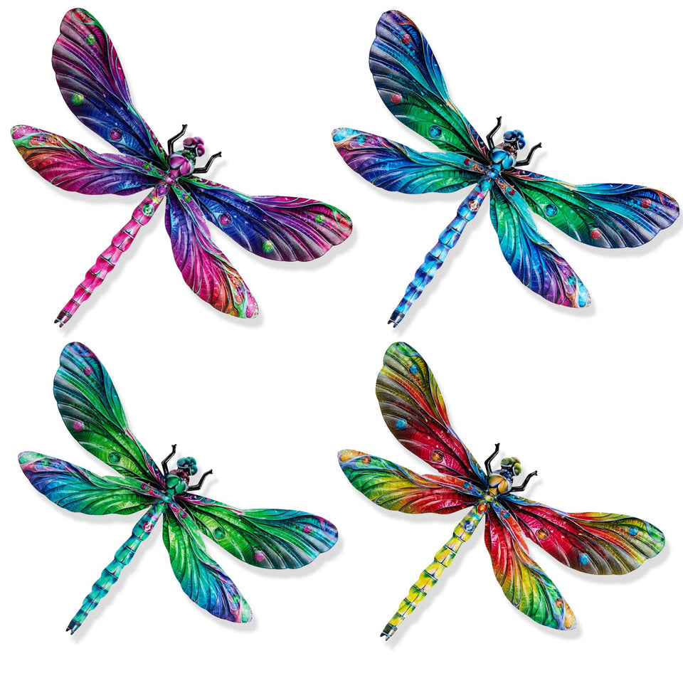 SUNREEK dragonfly wall decor in bright colors for garden fences and patios.