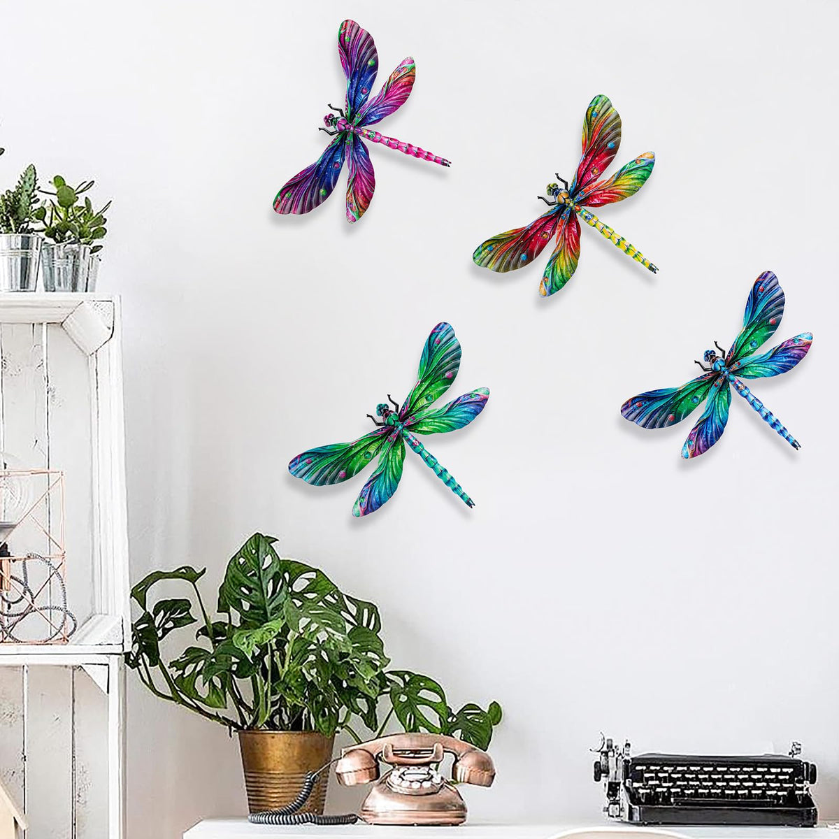 SUNREEK dragonfly wall art features durable iron and fade-resistant paint.