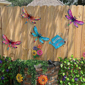 SUNREEK outdoor dragonflies wall decor, 8.8x5.9 inches each, suited for fences and gates.
