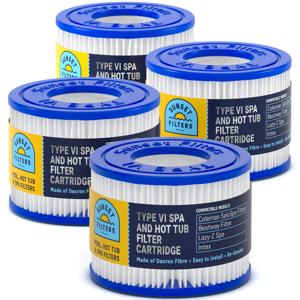 SUNSET FILTERS Type VI spa filter pleats with Dacron fabric for efficient dirt capture.