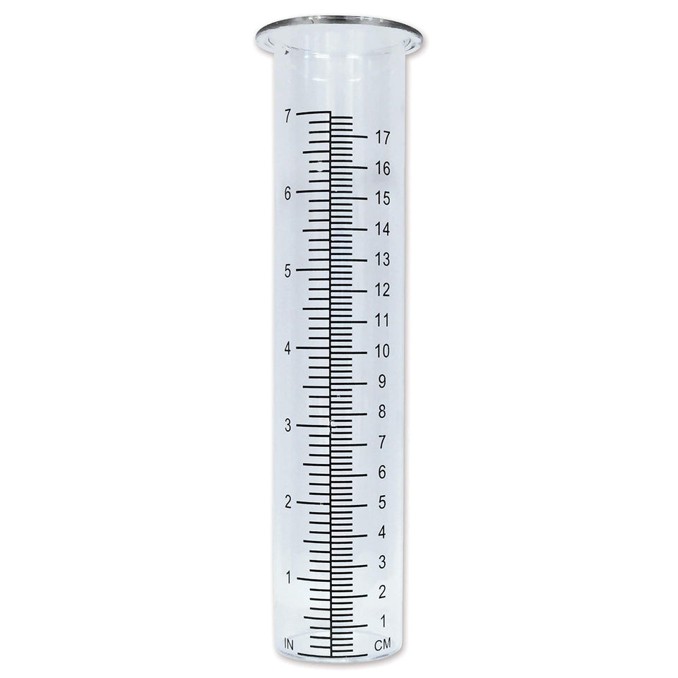 Sunset Vista rain gauge glass tube for precise garden rainfall measurement.