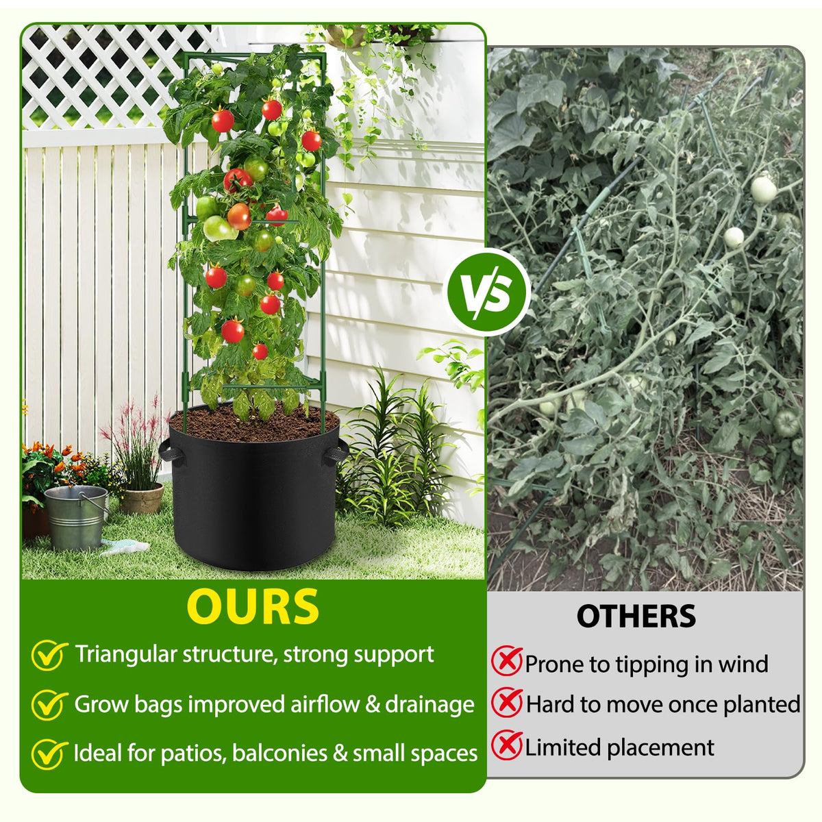 Suntee adjustable-height tomato cage adapts as plants grow taller.