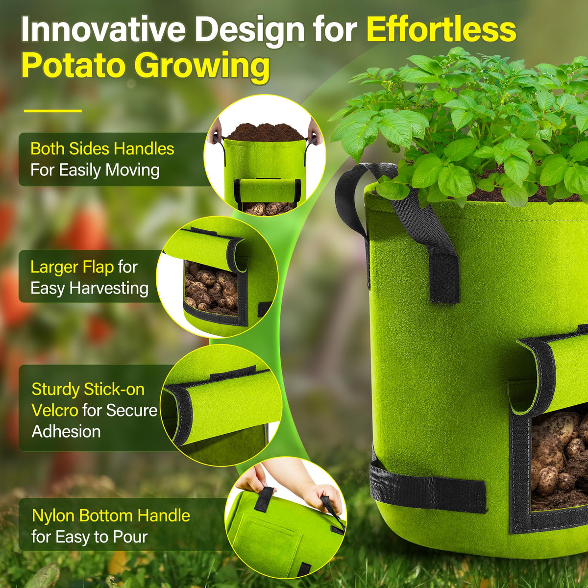 Suntee grow bags suitable for indoor and outdoor use on balconies and patios.