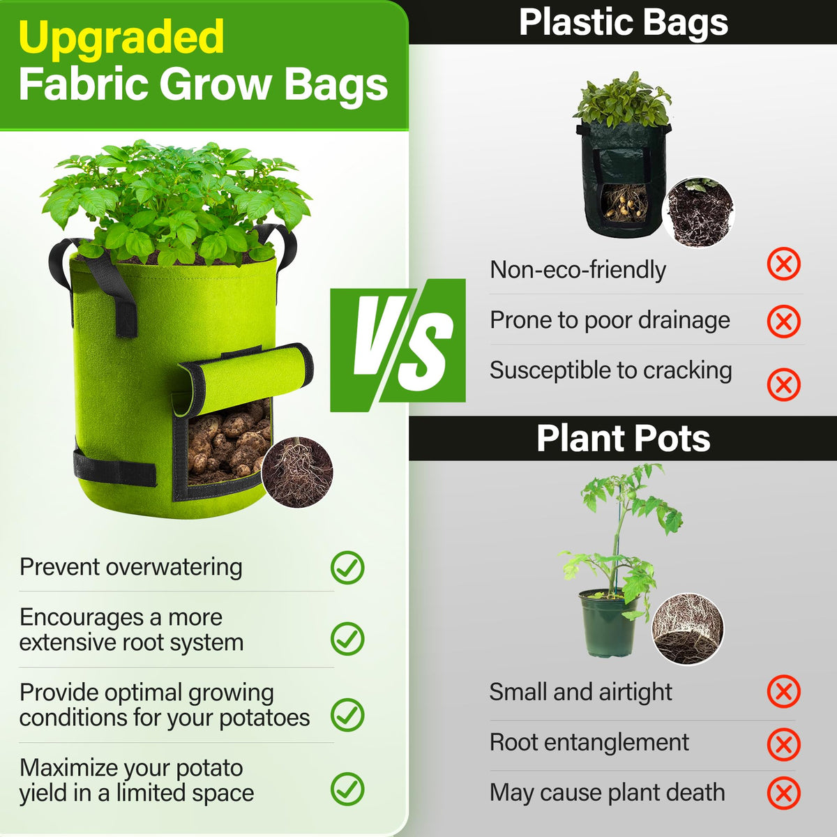 Suntee potato grow bag with durable handles for easy transport to balcony gardens.