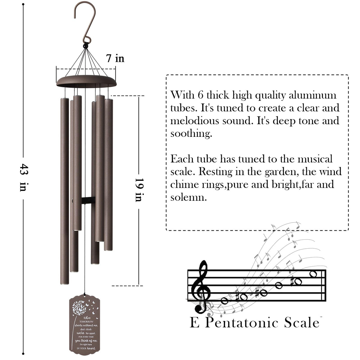 Suntimber wind chimes tubes closeup highlights hand-tuned pentatonic tone.