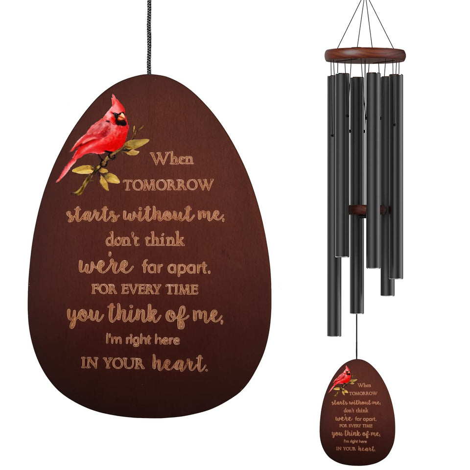 Suntimber memorial wind chimes outdoors with cardinal design for garden remembrance